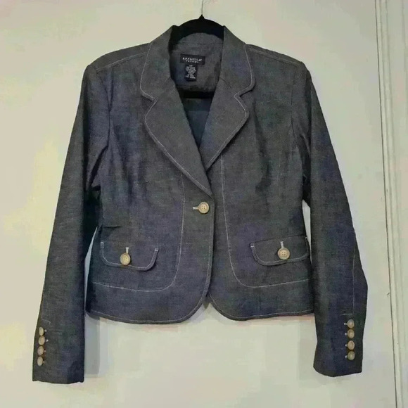 Rafaela Jean Denim Blazer Jacket Women's Size 12P with Shoulder Pads - Picture 1 of 4